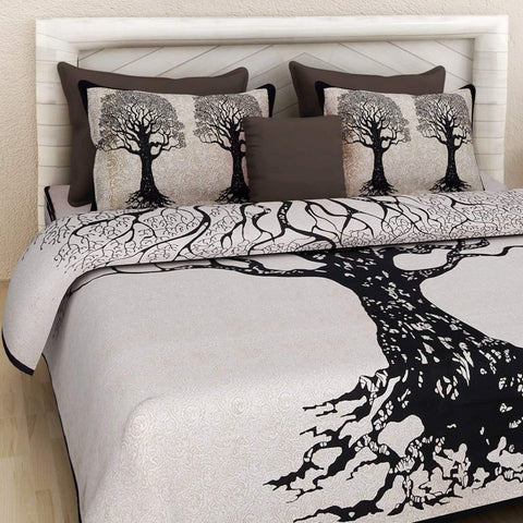 SheetKart Cotton Tree of Life King Size Jaipuri Double Bedsheet with 4 Pillow Covers & 1 Cushion Cover - SheetKart