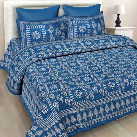 SheetKart Sea Green Square Floral Design 100% Cotton Single Bedsheet with 1 Pillow Cover - SheetKart