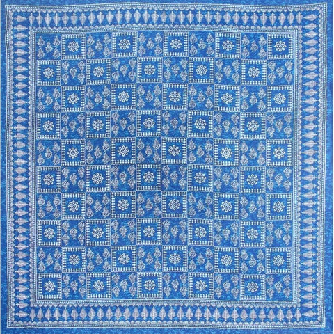 SheetKart Sea Green Square Floral Design 100% Cotton Single Bedsheet with 1 Pillow Cover - SheetKart