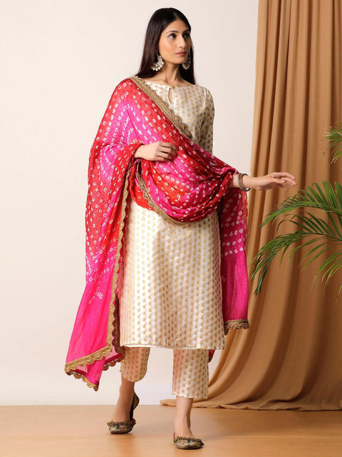 Arayna Women's Rayon Printed Straight Kurti Palazzo Pants Set with Dupatta