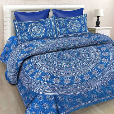 SheetKart Floral 100% Cotton Double Bedsheet with 2 Pillow Covers, Blue - SheetKart