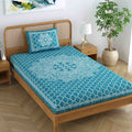 Colorish 120 TC Cotton Blend Mandala Jaipuri Screen Printed Bedsheet for Single Bed with 1 Pillow Cover, Sea Green