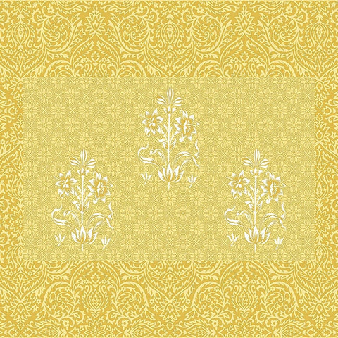 SheetKart Bedsheet for King Size Double Bed - Premium Traditional Floral Buti Printed 144 TC 100% Cotton with 2 Pillow Covers, Yellow - SheetKart