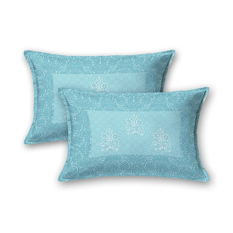 SheetKart Bedsheet for King Size Double Bed - Premium Traditional Floral Buti Printed 144 TC 100% Cotton with 2 Pillow Covers, Blue - SheetKart