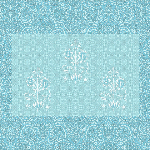 SheetKart Bedsheet for King Size Double Bed - Premium Traditional Floral Buti Printed 144 TC 100% Cotton with 2 Pillow Covers, Blue - SheetKart