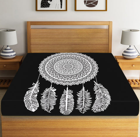 SheetKart Dream Catcher Mandala Cotton Jaipuri Single Bedsheet, Superior Black - SheetKart