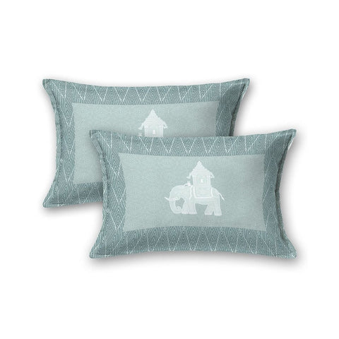 SheetKart Bedsheet for King Size Double Bed - Premium Traditional Elephant Printed 144 TC 100% Cotton with 2 Pillow Covers, Blue - SheetKart