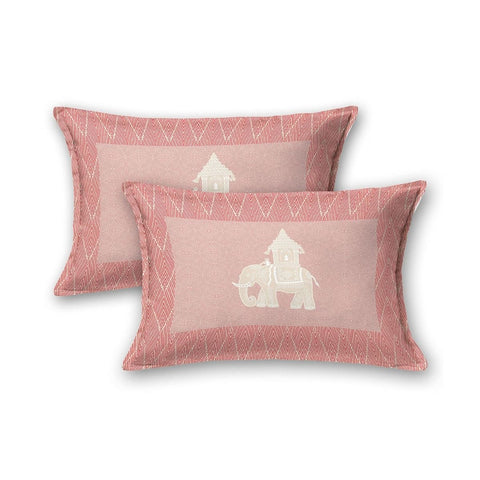 SheetKart Bedsheet for King Size Double Bed - Premium Traditional Elephant Printed 144 TC 100% Cotton with 2 Pillow Covers, Pink - SheetKart