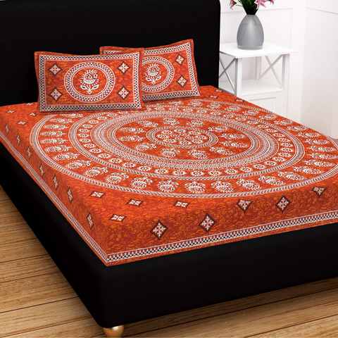 SheetKart 144 TC Cotton Floral Jaipuri Printed Double Bedsheet with 2 Pillow Covers - SheetKart