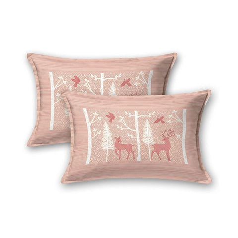 SheetKart Bedsheet for King Size Double Bed - Premium Traditional Deer Printed 144 TC 100% Cotton with 2 Pillow Covers, Pink - SheetKart
