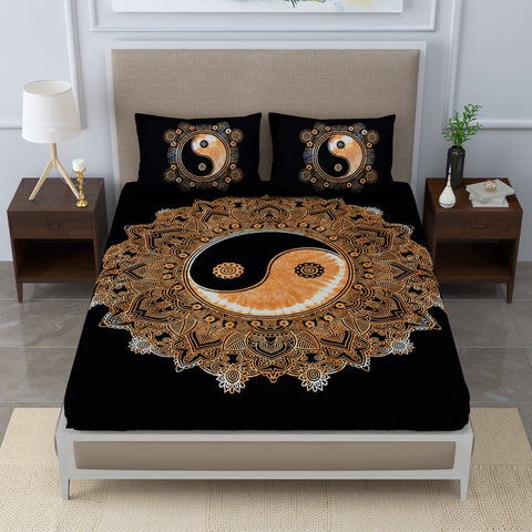 SheetKart Mandala Hand Tied Dyed Cotton Jaipuri Double Bedsheet with 2 Pillow Covers, Multi Color - SheetKart