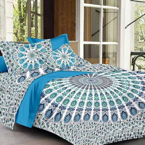 SheetKart Ombre Mandala Cotton Jaipuri Double Bedsheet with 2 Pillow Covers - SheetKart