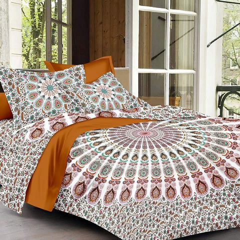 SheetKart Ombre Mandala Cotton Jaipuri Double Bedsheet with 2 Pillow Covers - SheetKart