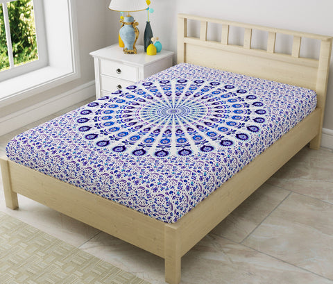 SheetKart Mandala Jaipuri Traditonal Sanganeri Print 144 TC Cotton Single Bedsheet, Purple