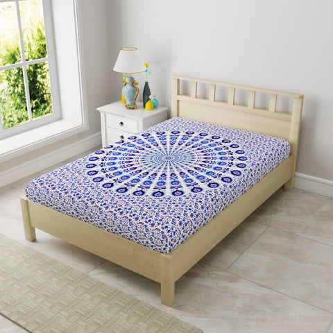 SheetKart Mandala Jaipuri Traditonal Sanganeri Print 144 TC Cotton Single Bedsheet, Purple