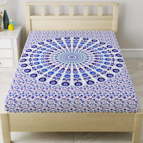 SheetKart Mandala Jaipuri Traditonal Sanganeri Print 144 TC Cotton Single Bedsheet, Purple