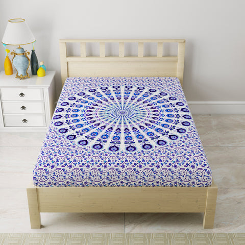 SheetKart Mandala Jaipuri Traditonal Sanganeri Print 144 TC Cotton Single Bedsheet, Purple