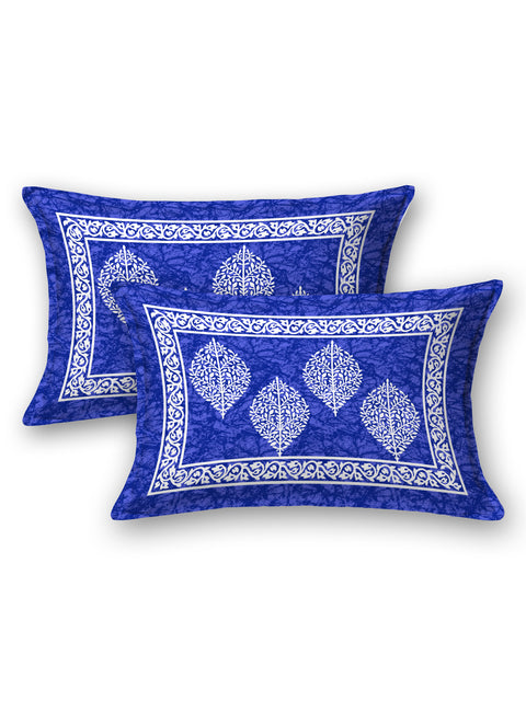 SheetKart Floral Cotton Jaipuri Double Bedsheet with 2 Pillow Covers, Sapphire Blue - SheetKart