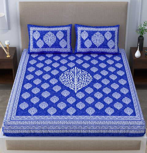 SheetKart Floral Cotton Jaipuri Double Bedsheet with 2 Pillow Covers - SheetKart