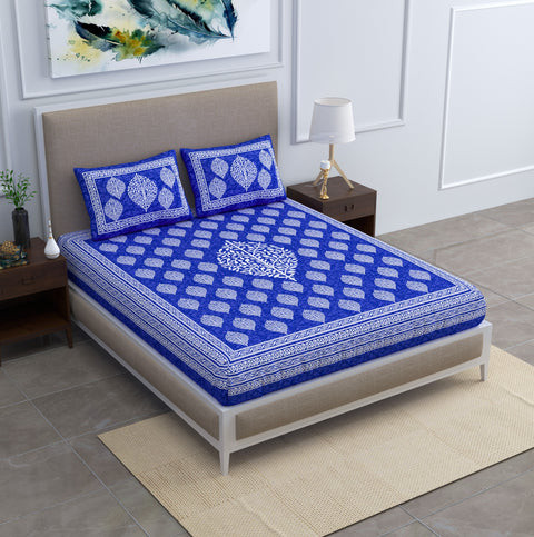 SheetKart Floral Cotton Jaipuri Double Bedsheet with 2 Pillow Covers - SheetKart