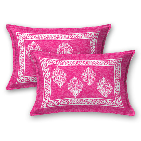 SheetKart Floral 144 TC Cotton Double King Size Bedsheet With 2 Pillow Covers - Pink
