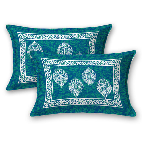 SheetKart Floral Cotton Jaipuri Double Bedsheet with 2 Pillow Covers, Sea Green - SheetKart