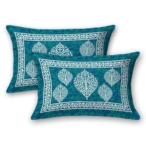 SheetKart Floral Paisley 144 TC Cotton Double Bedsheet with 2 Pillow Covers-Sea Green