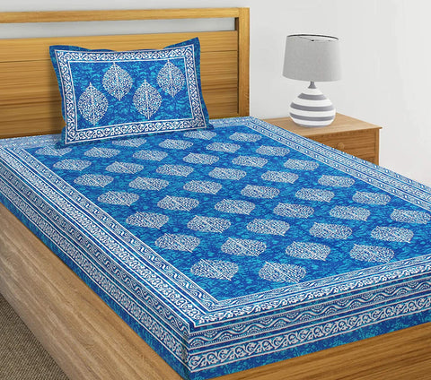 SheetKart 144 TC Cotton Bedsheet Set with Pillow Covers, Multi Color (Sapphire Blue, Single)