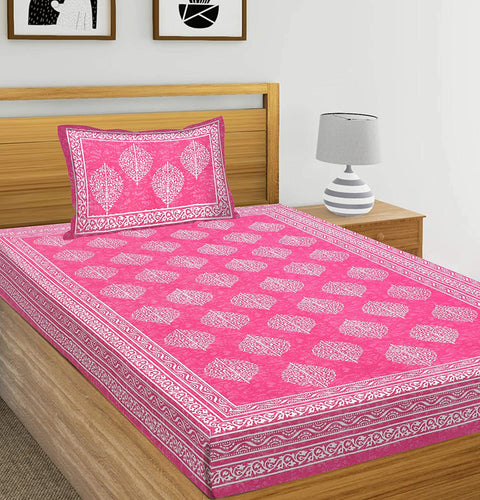SheetKart 144 TC Cotton Bedsheet Set with Pillow Covers, Multi Color (Pink, Single)
