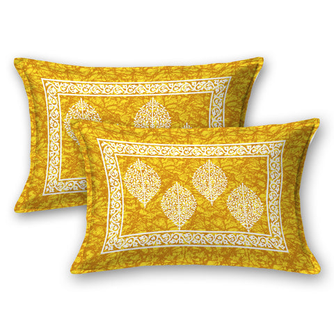 SheetKart Motif Printed 144 TC Cotton Double Bedsheet with 2 Pillow Covers - Yellow