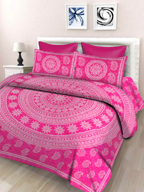 SheetKart Floral 100% Cotton Double Bedsheet with 2 Pillow Covers, Pink - SheetKart