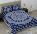 SheetKart Mandala Motif Printed 144 TC Cotton Double Bedsheet with 2 Pillow Covers - Navy Blue