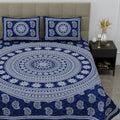 SheetKart Mandala Motif Printed 144 TC Cotton Double Bedsheet with 2 Pillow Covers - Navy Blue