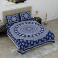 SheetKart Mandala Motif Printed 144 TC Cotton Double Bedsheet with 2 Pillow Covers - Navy Blue