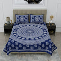 SheetKart Mandala Motif Printed 144 TC Cotton Double Bedsheet with 2 Pillow Covers - Navy Blue