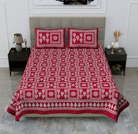 SheetKart Floral 144 TC Cotton Double Bedsheet with 2 Pillow Covers, Burgundy