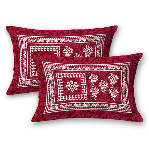 SheetKart Floral 144 TC Cotton Double Bedsheet with 2 Pillow Covers, Burgundy