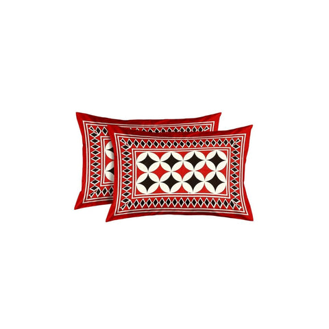 SheetKart Foursquare 144 TC Cotton Double Bedsheet with 2 Pillow Covers, Black and Red - SheetKart