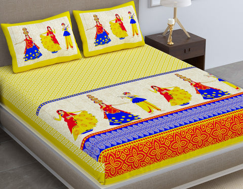 SheetKart 144 TC 100% Cotton Traditional Print Double Bedsheet with 2 Pillow Covers - SheetKart