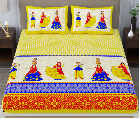 SheetKart 144 TC 100% Cotton Traditional Print Double Bedsheet with 2 Pillow Covers - SheetKart