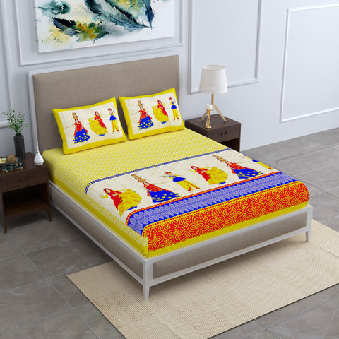 SheetKart 144 TC 100% Cotton Traditional Print Double Bedsheet with 2 Pillow Covers - SheetKart