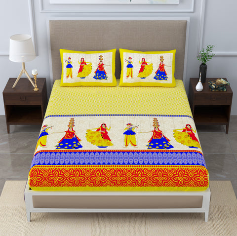 SheetKart 144 TC 100% Cotton Traditional Print Double Bedsheet with 2 Pillow Covers - SheetKart