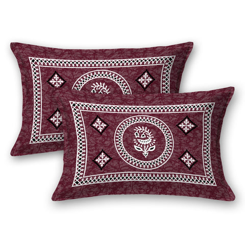 SheetKart 144 TC Cotton Double Bedsheet - Cynthia Floral Batik King Size Bed Sheet with 2 Pillow Covers, Dark Choco