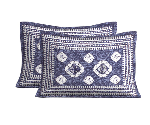 SheetKart 144 TC Cotton Floral Jaipuri Printed Double Bedsheet with 2 Pillow Covers, Dark Blue - SheetKart