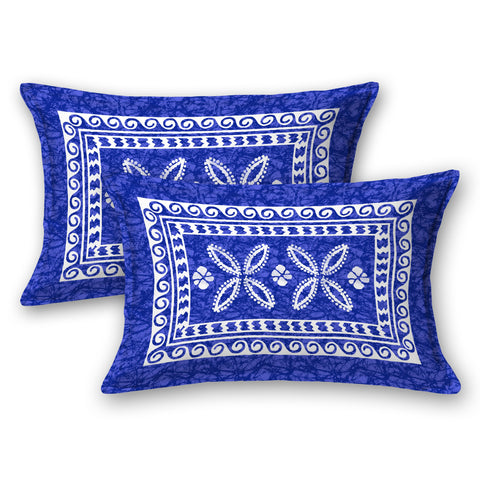 SheetKart Aspira 144 TC 100% Cotton Double Bedsheet Jaipuri Printed with 2 Pillow Covers, Blue