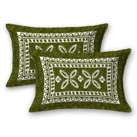 SheetKart Aspira 144 TC 100% Cotton Double Bedsheet Jaipuri Printed with 2 Pillow Covers, Green