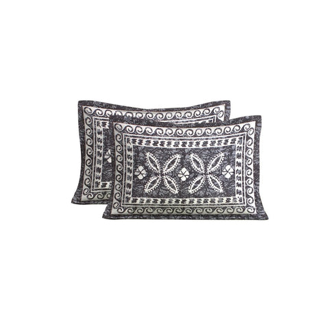 SheetKart 144 TC Cotton Floral Jaipuri Printed Double Bedsheet with 2 Pillow Covers, Grey - SheetKart