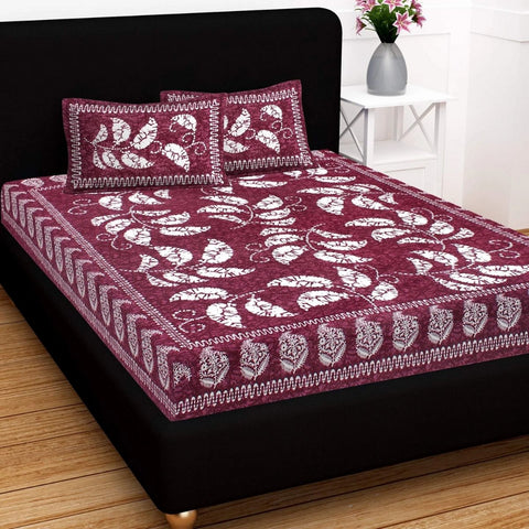 SheetKart 144 TC Cotton Floral Jaipuri Printed Double Bedsheet with 2 Pillow Covers - SheetKart