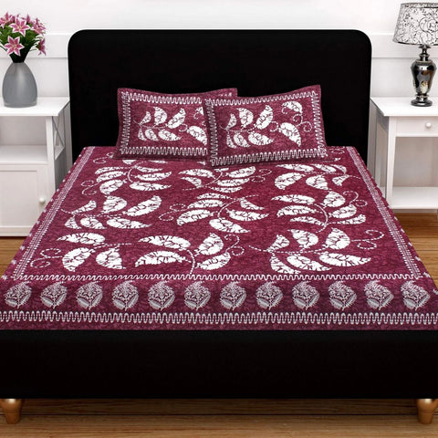 SheetKart 144 TC Cotton Floral Jaipuri Printed Double Bedsheet with 2 Pillow Covers - SheetKart