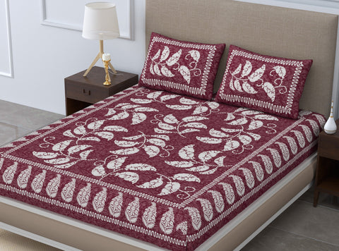 SheetKart Jaipuri Traditonal Sanganeri Print 144 TC Cotton Double Bedsheet with 2 Pillow Covers, Chocolate